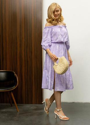Платье женское фиолетовое нежное романтичное с открытыми плечами3 фото