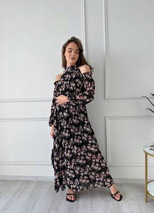 Женское летнее шифоновое платье, длинное платье миди