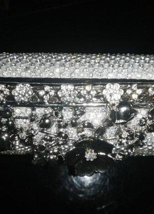 Клатч-бокс із каменів жіночий весільний, випускний срібло 12248 фото