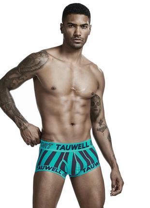 Мужские трусы боксерами tauwell бирюзового цвета в темно-синюю полоску удобное хлопковое нижнее белье