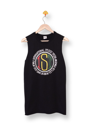 Майка stussy custom made ist international stussy tribe muscle tank top удлинённая с большим лого polar chinatown market 6 us m