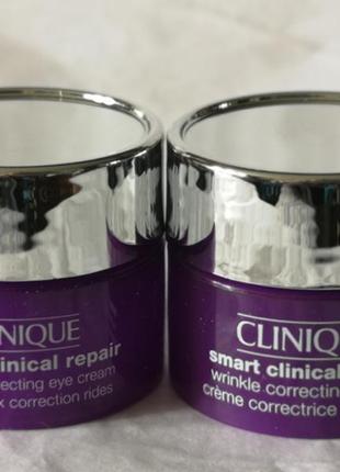 Clinique smart clinical крем для шкіри навколо очей для корекції зморшок, 5 мл та поживний крем,5 мл