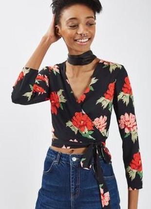 Блуза укороченная цветочная кроп блузка на запах цветочный принт5 фото