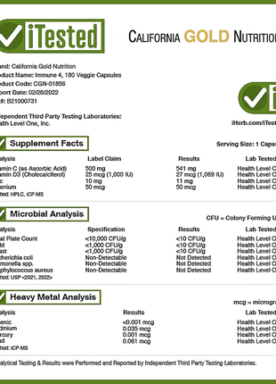 California gold nutrition, immune4, засіб для зміцнення імунітету, 60 рослинних капсул4 фото