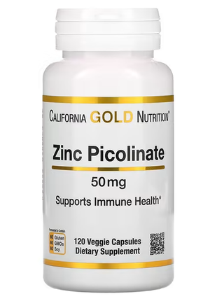 California gold nutrition, пиколинат цинка, 50 мг, 120 растительных капсул1 фото