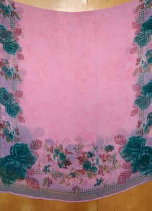 228х116 см легкий воздушный нежный розовый палантин накидка шаль шарф парео в розах2 фото