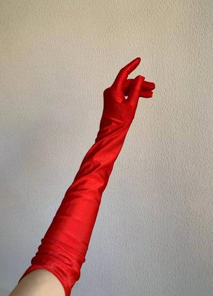 Перчатки красные атлас атласные ретро оперные высокие длинные ваше локтя атлас атласные винтаж винтажные5 фото