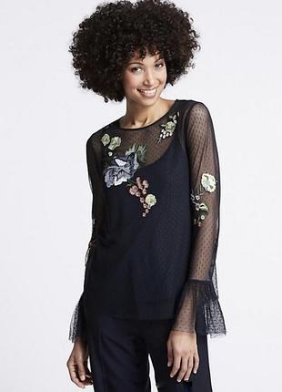 Блуза сітка з вишивкою від marks&spencer