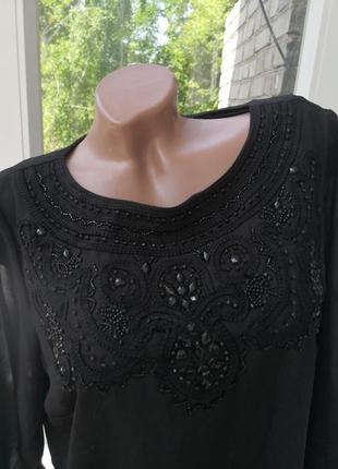 Шикарное чёрное платье туника  с вышивкой бисером2 фото