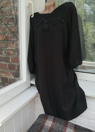 Шикарное чёрное платье туника  с вышивкой бисером3 фото