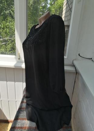 Шикарное чёрное платье туника  с вышивкой бисером7 фото