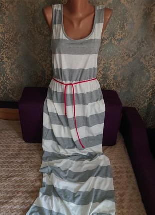 Женское летнее платье сарафан макси с поясом в пол размер 46/48/501 фото