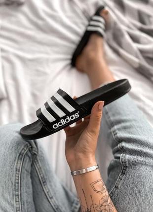 Женские шлепанцы adidas black white 5 / smb9 фото