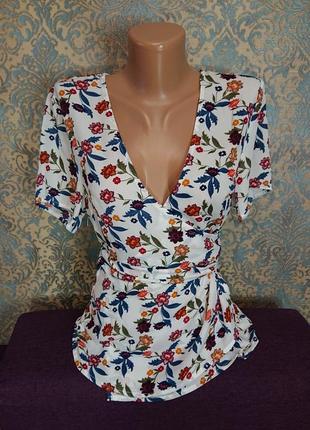 Женская летняя блуза в цветы на запах р.42/44 блузка блузочка6 фото