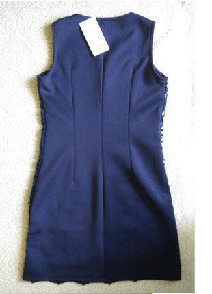 Вечернее классическое кружевное платье мини праздничное коктельное синее кружево футляр6 фото