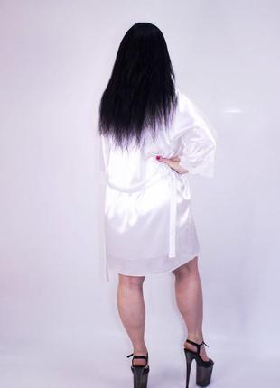 Набір нічна сорочка з  халатом, з мереживом білий xs9 фото