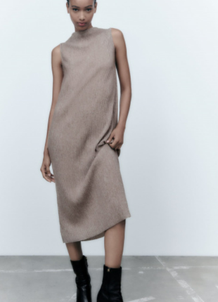 Платье zara сукня міді у рубчик