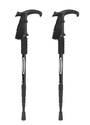 Палка-трость suolide antishock телескопическая с изогнутой ручкой для треккинга и реабилитации - 2шт (black)1 фото