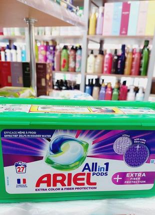 Капсулы для стирки цветного белья ариель ariel all in 1 color extra fiber protection (27 капсул)