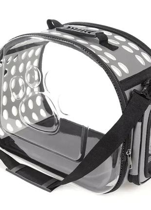 Сумка-переноска "слід лапки" прозора з сірою вставкою (розмір l) 34см x 45см x 28см