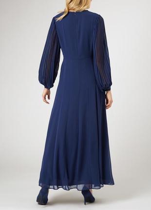 Синее длинное платье, плиссе, длинный рукав,макси платье, вечернее платье jacques vert4 фото
