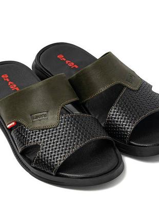 Мужские кожаные летние шлепанцы-сланцы levis