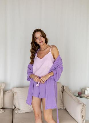 Набор муслин пижама халат лаванда фиолетовый муслин комплект для дома сна халатик8 фото