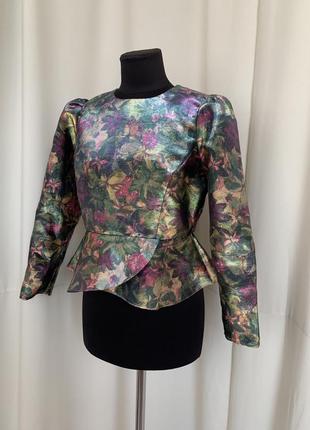 Блуза с молнией на спине в стиле ретро 80х с блеском5 фото