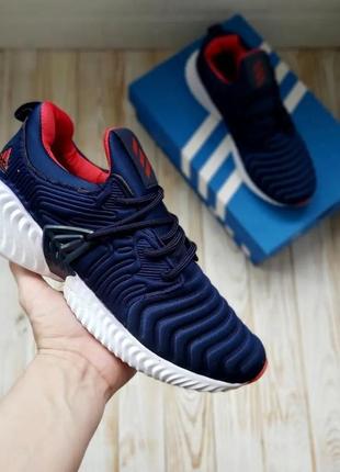 Стильные летние кроссовки адедас adidas синие с красным текстиль+сетка осенние,весенние,на осень,весна,лето