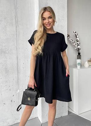 Женское свободное платье лето черное (размеры 42, 46)