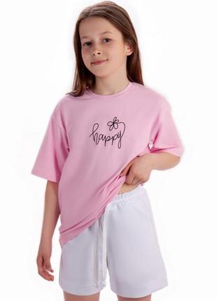 Стильный летний комплект для девочек, футболка оверсайз и шорты3 фото