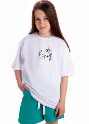 Стильний літній комплект для дівчаток, футболка оверсайз і шорти