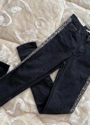 Чорні джинси з леопардом, джинсы черные леопард, купить женские джинсы с высокой талией, прямые dior