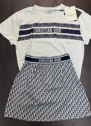 💙есть наложка 💙 lux качество женский  костюм "christian dior"❤️ футболка+юбка3 фото