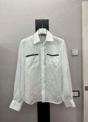 Рубашка лен 100% gf ferre италия оригинал, размер м, белая с лого1 фото