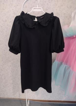 Платье черное свободного кроя с воротничком платье платье с воротником рукав фонарик2 фото