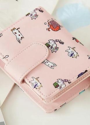 Дитячий гаманець для дівчинки котики, колір пудра рожевий,відділення для монет