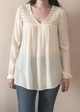 #розвантажуюсь блузка молочного цвета с ажурной вышивкой promod