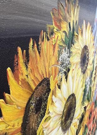 Картина маслом, квіти, олійні фарби, авторська робота, соняшники та маки2 фото