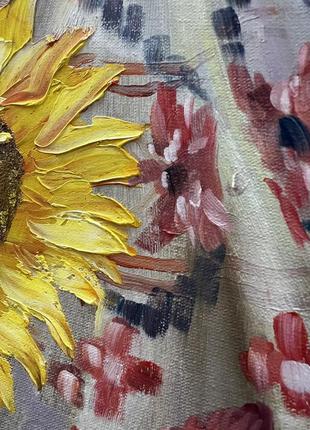 Картина маслом, квіти, олійні фарби, авторська робота, соняшники та маки3 фото