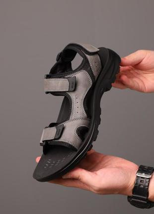 Стильные мужские сандалии серые на двух липучках - мужская обувь на лето