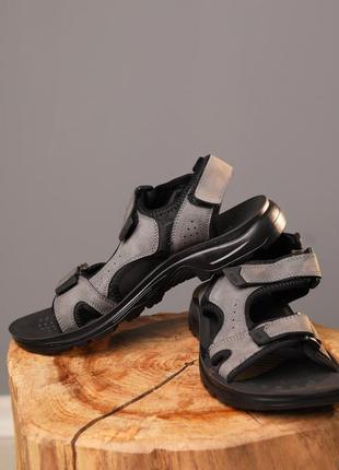 Стильные мужские сандалии серые на двух липучках - мужская обувь на лето