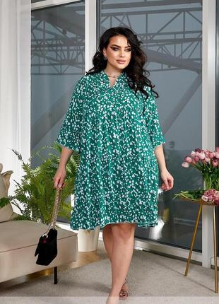 Платье женское миди штапельное летнее батал батальное большого размера зеленое3 фото