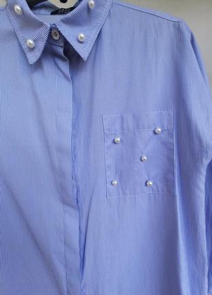 Идеальная новая голубая в белую полоску рубашка рубашка блуза с жемчужинами от украинского бренда bang2 фото