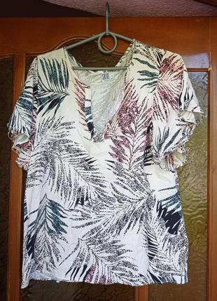 Легкая вискозная блуза тропический принт1 фото