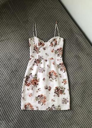 Льняное цветочное платье мини платье в цветочный принт h&amp;m сарафан8 фото