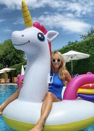 Надувной матрас плот единорог большой разноцветный детский матрас игровой водный...