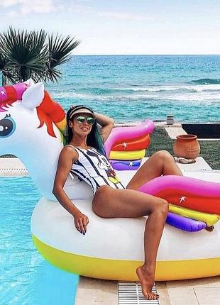 Надувной матрас плот единорог большой разноцветный детский матрас игровой водный...