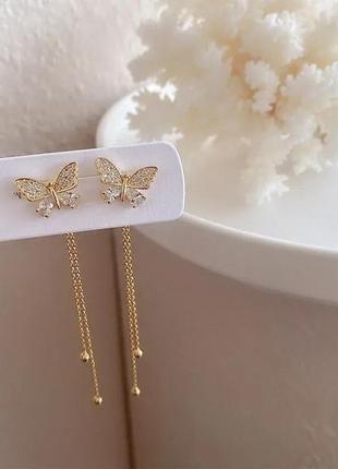 Довгі сережки метелики ланцюжки висячі кульчики з метеликами7 фото