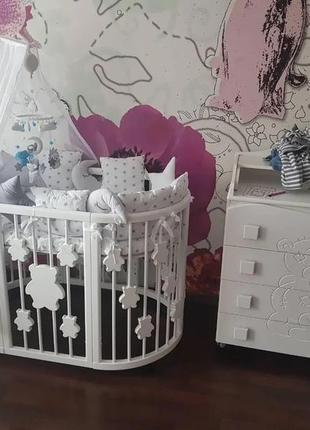 Ліжечко трансформер 9в1 smart bed round з ведмедиками ingvart, білий